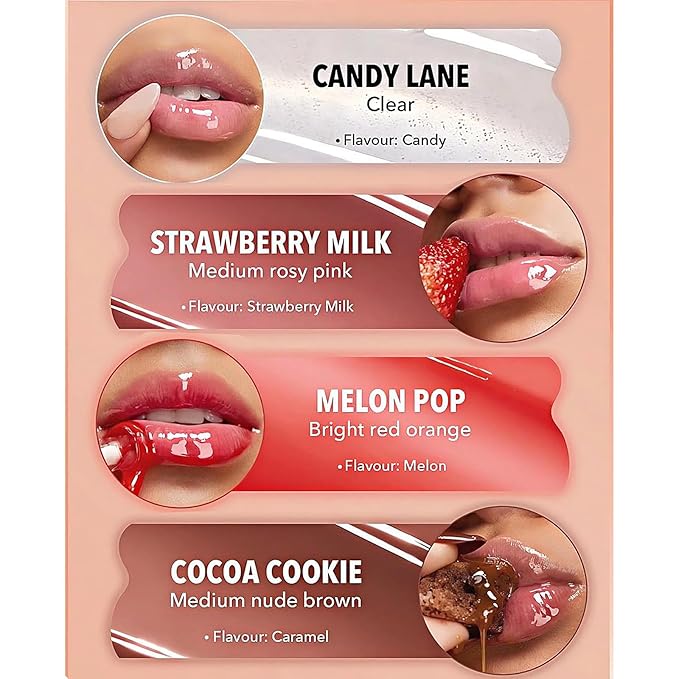 4 Colors Hydrating Jelly Lip Gloss, Moisturizing Tinted Lip Balm, Long Lasting Waterproof Non-Stick Cup Lip Glaze Set, High Shine Mirror Liquid Lipsticks Brighten Plumping Lipstick