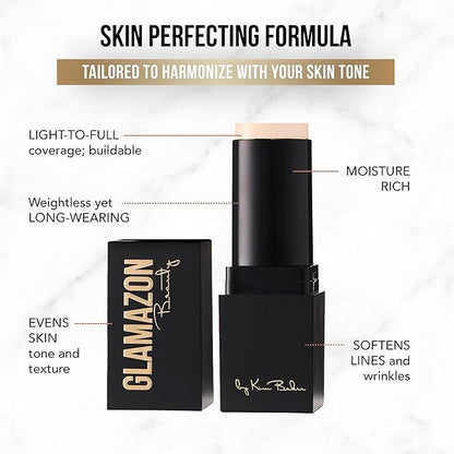 Glamazon Second to None Foundation Stick + Concealer Bundle, Porcelain Doll & Alabaster, Lightweight Buildable Coverage, Long-Lasting Full Coverage Brightening Concealer