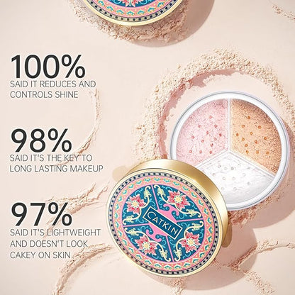 CATKIN Loose Setting Powder - Translucent Shimmer Finishing Powder, 3 Colors Even Skin Tone, Oil Control Makeup Pore Minimizing Powder with Velour Puff (0.42oz, C01 Shimmer for Oily Skin)