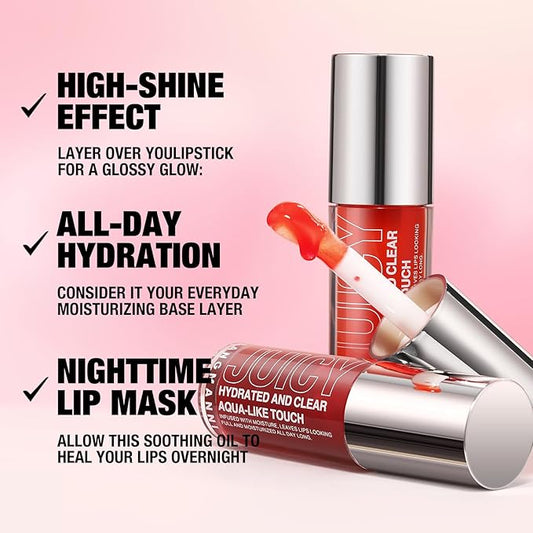 Jolilab Hydrating 2 Pcs Lip Oil - Oversize Doe Foot Applicator for One - Swipe Shine & Comfort, Hybrid Formula for All - Day Nourishment, Non - Sticky.