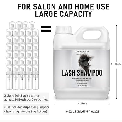 Lash Shampoo Bulk, Eyelash Cleanser for Extensions 2 Liters, Dispenser Pump, Non-irritating or Burning Eyelid Foaming Cleanser for Professional Salon and Home Use (Classic Charm-2L)