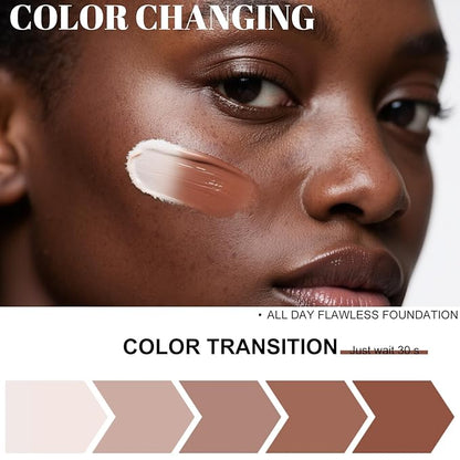 Color Changing Foundation,2 Pack Travel Size, Medium Coverage, Improves Uneven Skin Tone, Lightweight & Lasting,Make up for Flawless Liquid Foundation,Nature Finish for Deep Skin 0.42 oz