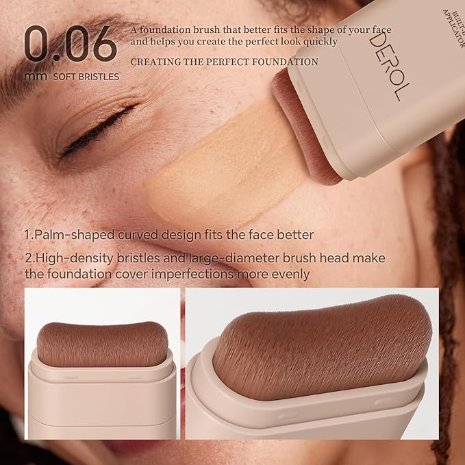 Multi-Use Foundation Stick Makeup with Built-In Brush, Lightweight Buildable Medium-to-Full Coverage, Longwear Contour Stick, Natural Finish