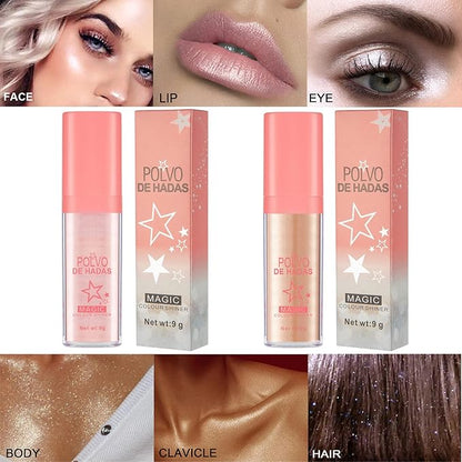 Highlighter Powder Stick Makeup 2Pcs Polvo De Hadas Body Glitter Shimmer Highlighter Powder High Gloss Blush Contour Powder Makeup Shine Face Powder Blush for Eyes Lips Hair Body Glow (Pink,Brown)