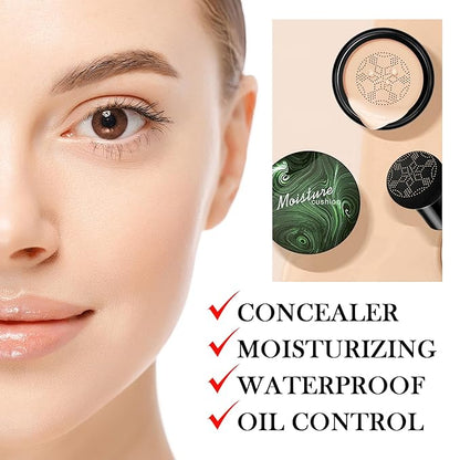 Mushroom Head Air Cushion CC Cream Foundation, 2PCS Full Coverage Concealer Foundation Face Makeup Set with Makeup Brush, Long-lasting Oil Control Moisturizing BB Cream, Even Skin Tone, Natural
