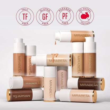 Mirabella Invincible For All HD Liquid Foundation - Anti-Aging Full Coverage Liquid Face Makeup - Moisturizing, Hydrating & Lightweight Foundation for All Skin Types (Medium M150)
