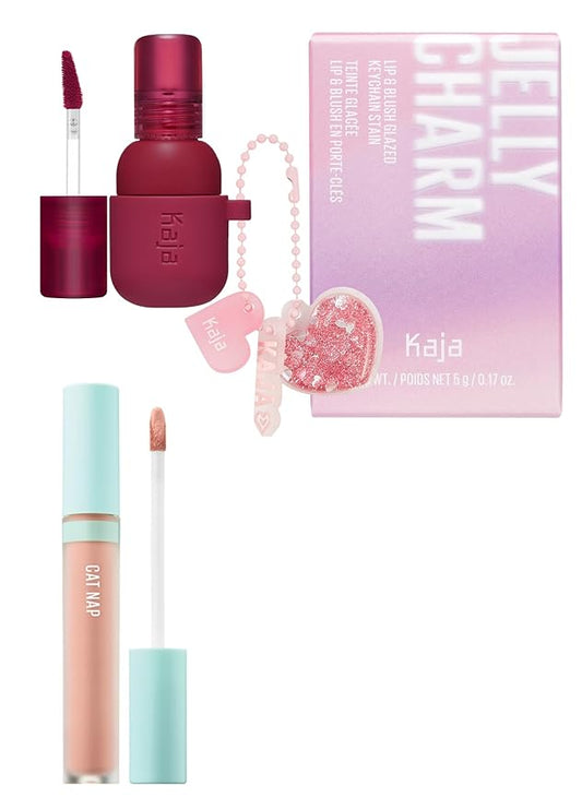 Kaja Lip & Blush Glazed Keychain Stain - Jelly Charm 01 Cherry Spritz + Liquid Concealer - Cat Nap, 0.19 Oz Bundle