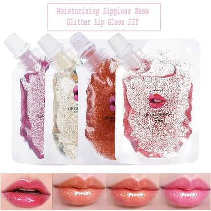 4 Color Glitter Lip Gloss Base Kit, Moisturize Lip Gloss Base Oil Material Lip Makeup Primers for DIY Handmade Making Lip Balms and Lipgloss Set(4 Pack x 20ML)