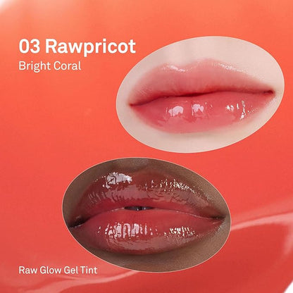 HINCE Raw Glow Gel Tint - Glossy Dewy Lip Tint, Non-Sticky & Long Wearing Lip Gloss for Natural Glass Glow, Moisturizing Liquid Lipstick, Vegan, 0.13 fl.oz. (RAWPRICOT, 03)