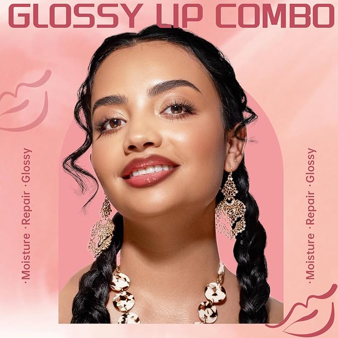 Nourishing Lip Gloss with Brown Lip Liner Set Lip Combo, Moisturizing High Shine Nude Pink Lip Glow Oil Fresh Lightweight Glossy Plumping Lip Glaze for Women Long Wear Liquid Lipstick Makeup#5