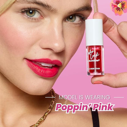 Blossom Lip Gloss Color Lock Lip Stain & Tint, Hydrating, Longlasting, Buildable, Non Drying, Smudgeproof + Transfer Proof, Made in USA with Doe Foot Applicator, 0.14oz, Poppin' Pink