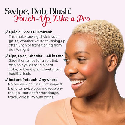 M2U NYC Red Cream Blush Stick – 3-in-1 Cream Blush for Cheeks, Lips & Eyes – Natural Dewy Finish with Shimmer – Lightweight Blusher for Cheeks, Buildable Formula Infused with Shea Butter