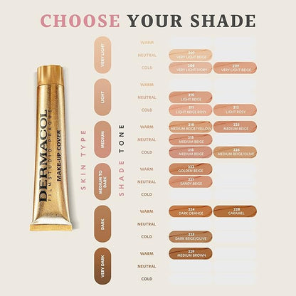 Dermacol - Full coverage foundation, Liquid Makeup Matte Foundation with SPF 30, Waterproof Foundation for Oily Skin, Acne, & Under Eye Bags, Long-Lasting Makeup Products, 30g, Shade 218