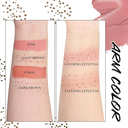 DAGEDA Freckle Blush Makeup Pen, 2 in 1 Light Brown Freckle Stamp Pink Blush, Waterproof,Quick-dry, Natural Lifelike Freckles for Natural Sunkissed Makeup with Face Puff 01