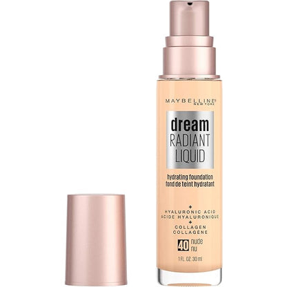 Maybelline Dream Radiant Liquid Medium Coverage Hydrating Makeup, Lightweight Liquid Foundation, Nude, 1 Fl; Oz