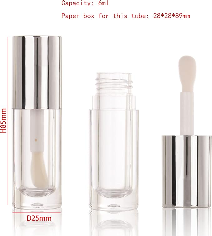COSIDEA 50pcs Empty Round Silver 6ml big doe foot wand lip gloss tubes for DIY lipgloss lipgloss tube containers with thick wands