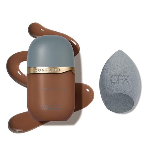 Cover FX Power Play Liquid Foundation - Shade D4 + Full Face Blending Sponge