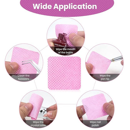 1000 PCS Lint Free Nail Wipes, Eyelash Extension Glue Wipes, Super Absorbent Soft Non-woven Fabric Nail Polish Remover Wipes, Cleaning Pad Cloth for Lash Extension Supplies & Nail Polish Bottle(Pink)
