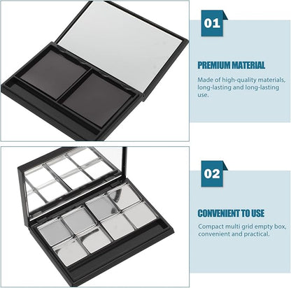 Beaupretty Metal Tray Empty Magnetic Eyeshadow, Matte Black Magnet Empty Box Compact Make Up Pallete with Mirror and 8Pcs Round Metal Pans Makeup Pallet
