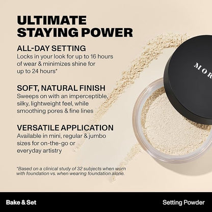 Morphe Mini Bake & Set Translucent Setting Powder - Lightweight, Talc-Free Finishing Powder for Face Makeup with a Soft, Natural Finish - Minimizes Shine for Up to 24HR - Translucent (0.09 oz)