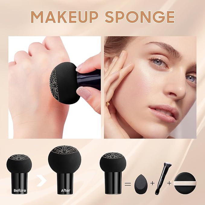 Air Cushion CC Cream Foundation - Mushroom Head BB Cream Face Makeup Moisturizing Concealer Brighten Long-Lasting, Even Skin Tone for All Skin Types (Buff Beige, 1 PCS)