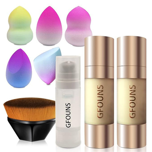 Full Coverage Foundation & face primer & beauty blender ((#02 Porcelain & # 04 Nude beige)…)