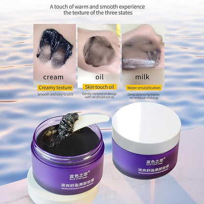 BLUE LOVE Black Makeup Remover Cleansing Balm - Gentle Cleansing Cream for Eyes, Face & Lips - Hydrating Makeup Melting Balm, Deep Cleaning & Moisturizing, Suitable for All Skin Types