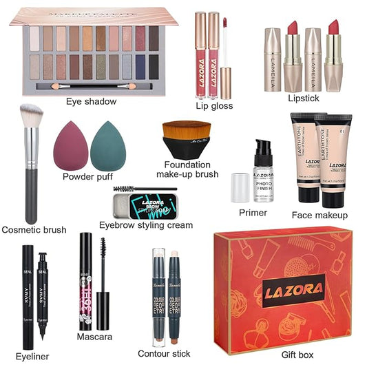 Makeup Kit for Teens for Women Full Kit Includes 20 Colors Eyeshadow Palette Foundation & Face Primer Makeup Sponge Eyebrow Soap Winged Eyeliner Stamp Gift Set