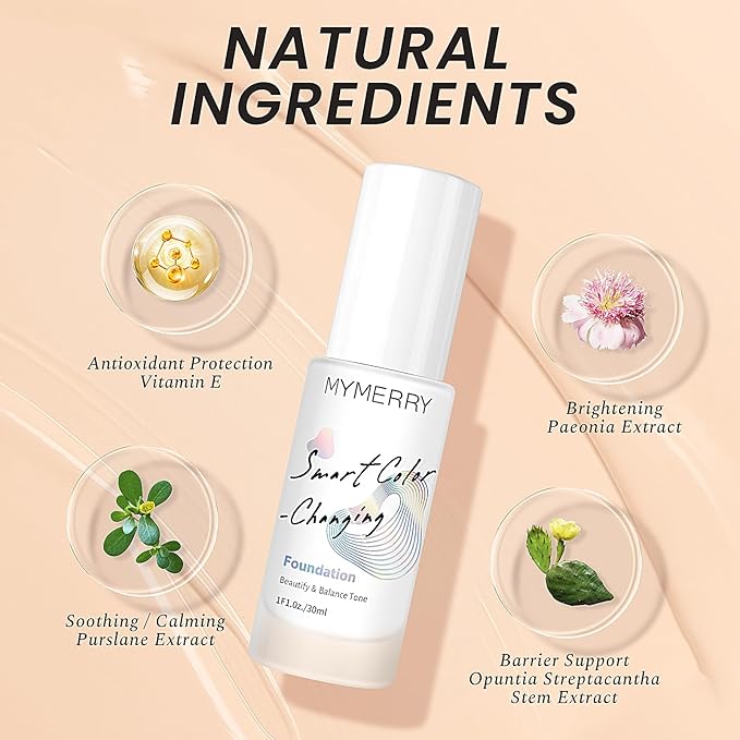 Color Change Liquid Foundation, Radiant Light White Makeup Foundation with SPF 15/PA++, Infused Vitamins E,Purslane,Paeonia,Opuntia Extracts,Champagne-Neutral Fair, 1 Fl Oz