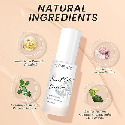 Color Change Liquid Foundation, Radiant Light White Makeup Foundation with SPF 15/PA++, Infused Vitamins E,Purslane,Paeonia,Opuntia Extracts,Champagne-Neutral Fair, 1 Fl Oz