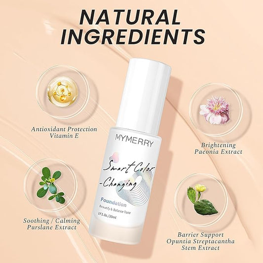 Color Change Liquid Foundation, Radiant Light White Makeup Foundation with SPF 15/PA++, Infused Vitamins E,Purslane,Paeonia,Opuntia Extracts,Champagne-Neutral Fair, 1 Fl Oz