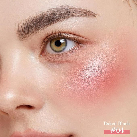 KYDA Baked Blush, High Glossy Face Blusher, Shimmer Pressed Powder Blush, Buildable Lightweight Formula, Radiance Pink Glow Blush Makeup, Multiuse Baked Powder for Face Eye Cheeks, #04