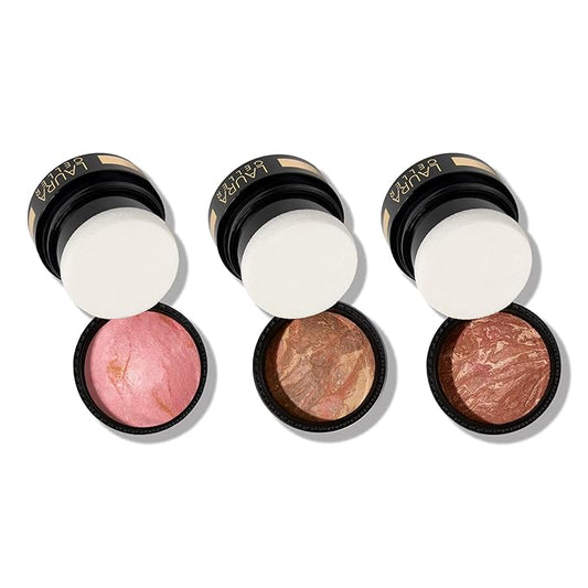 LAURA GELLER NEW YORK Baked to Go Trio: Balance-n-Brighten Foundation, Deep + Blush-n-Balance Blush, Pink Buttercream + Bronze-n-Brighten Bronzer, Deep - Travel Size