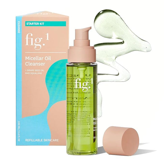 Fig.1 Hydrating Oil Cleanser for Face – Micellar Makeup Remover with Grapeseed & Squalane, Deep Cleansing Oil-Based Formula, Non-Stripping & Refillable, 3.4 oz