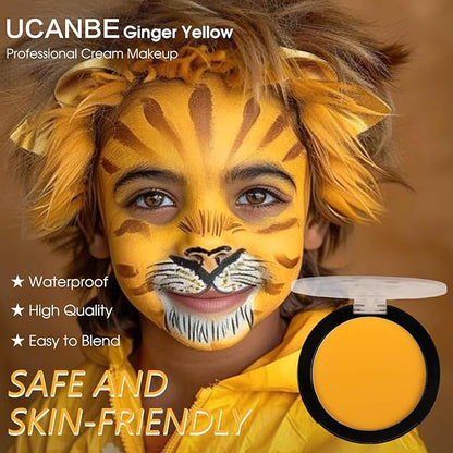 UCANBE Yellow Face Body Paint Makeup Foundation, Professional Cream Greasepaint for Kids & Adults, Non-Toxic SFX Makeup Facepaint Kit for Halloween Parties, Minions Emoji Lion Tiger Costume & Cosplay