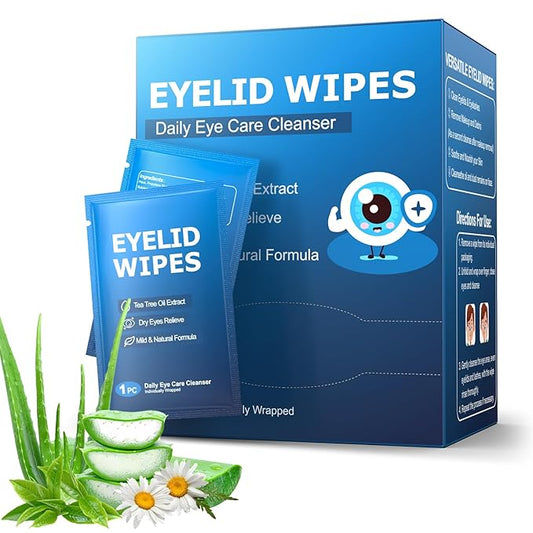 60PCs Eyelid & Lash Wipes with Hyaluronic Acid, Tea Tree Oil Eyelid Cleaser For Blepharitis, Itchy & Stye Eyes, Pre-Moistened Eyelid Wipes for Dry Eyes Relief, Daily Eye Cleanser for Sensitive Eyes