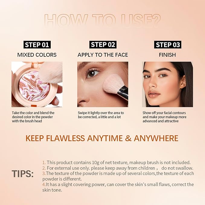 Baked Color Correcting Foundation – Lightweight Airy Finish Powder Makeup with Mirror, Subtle Glow, Oil Control, Long Lasting – Fine Texture for Smooth Light to Medium Coverage (#3 Porcelain)