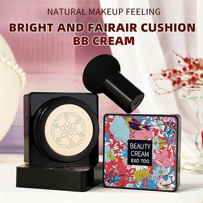 2PCS Mushroom Head Air Cushion CC Cream, Beauty Cream EXO TOO, Moisturizing, Long Lasting, Light Weight, Waterproof Foundation with 2PCS Mushroom Head Sponges