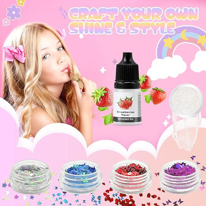 JCOOS Lip Gloss Making Kit, Lip Gloss for Girls Lipgloss Sets for Women Teens Make Your Own Lip Gloss Kit, Diy Lip Gloss Lip Kit Kids Lip Gloss Lip Gloss Base, Gift for Her Girls Crafts Teen Lip Gloss