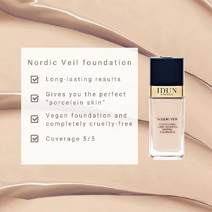 Nordic Veil Foundation - Full and Poreless Coverage, Long Lasting, Soft Matte Finish - Purified and Safe for Sensitive Skin - 307 Disa - Light Medium Neutral - 0.88 oz