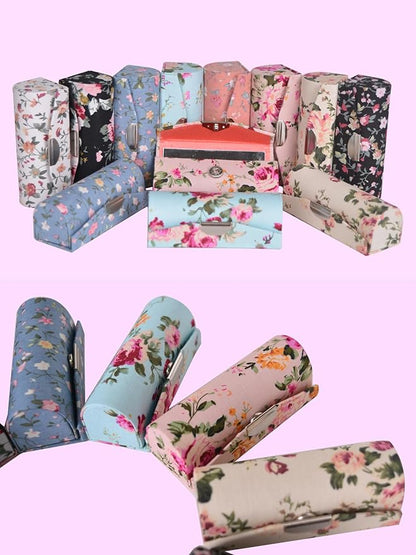 12 Pcs Lipstick Case with Mirror Floral Design Lipstick Holder Flower Printing Lip Stick Box (Pattern A)