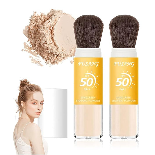 2 Pcs Sunscreen Setting Powder,SPF 50++ Mineral Setting Powder with Soft Sunscreen Brush,Oil Control Lightweight Brush Powder,Matte Translucent Face Powder