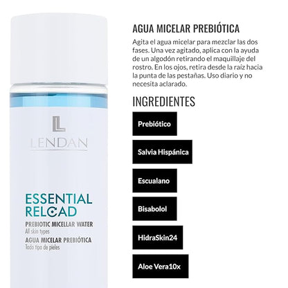 LENDAN - Micellar Water - Essential Reload Prebiotic - 200 ml - for All Skin Types - Alcohol and Paraben-Free Makeup Remover - Gentle Cleansing - with Prebiotic Ingredients