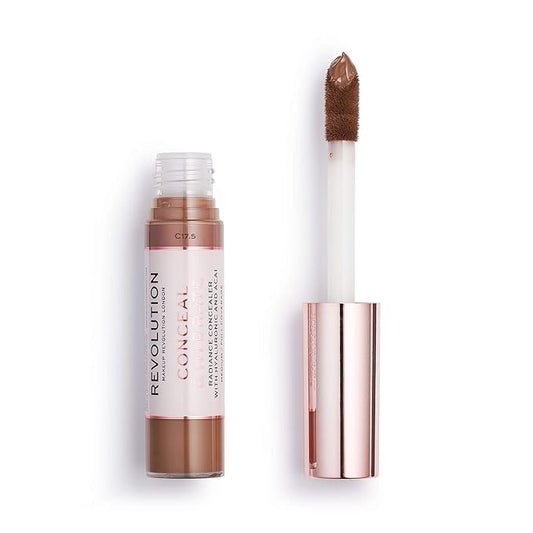 Makeup Revolution Conceal and Hydrate Concealer, Full Coverage & Matte Finish, C17.5 for Dark Skin Tones, Vegan & Cruelty-Free, 0.7 Fl Oz