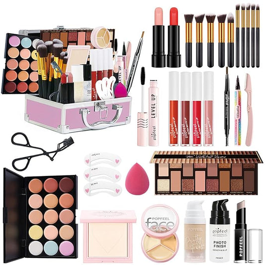 All in One Makeup Kit for Women Full Kit, Mother's Day Gift Sets for Women Girls, Makeup Essential Bundle Include Eyeshadow Palette Lipstick Blush Foundation Concealer Mascara Eyebrow Pencil