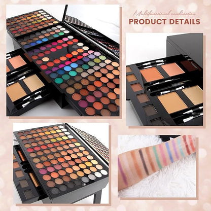 190 Colors Cosmetic Make up Piano Box Set,Combination with Eyeshadow /Facial Blusher /Eyebrow Powder /Eyeliner Pencil /Mirror,All-in-1 Makeup Gift Set (Color A)