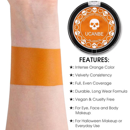 UCANBE Orange Face Body Paint Makeup Foundation, Professional Blendable Cream Greasepaint, Face Painting Kit for Adults Children Halloween Party, SFX Scary Pumpkin Face Makeup, Costume & Cosplay