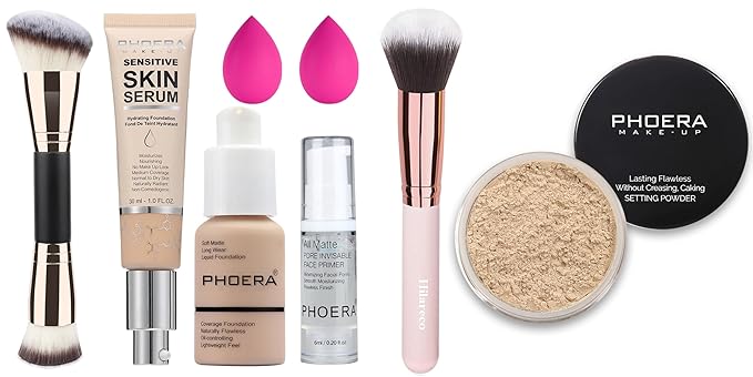 PHOERA Tinted Moisturizer Foundation Serum, 4-in-1 Hydrating, Primer, & Foundation, Hydrate skin Serum, PHOERA Foundation Face Powder
