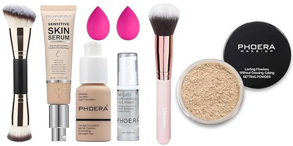 PHOERA Tinted Moisturizer Foundation Serum, 4-in-1 Hydrating, Primer, & Foundation, Hydrate skin Serum, PHOERA Foundation Face Powder