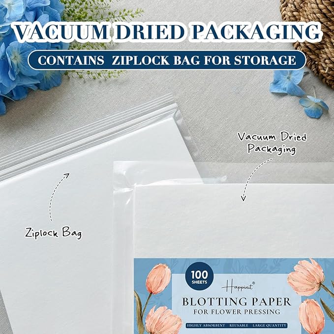Happinit 100 A4 Size Blotting Papers for Herbarium Craft, Large Blotter Paper for Herbarium & Flower Press, Working with Pressing Kit for Adults (100)